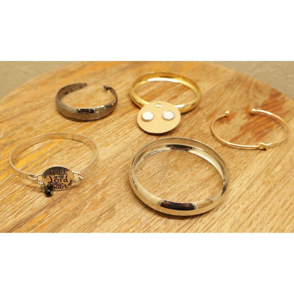 6 Pc Fashion Jewelry Lot Gold Silver Bangle Bracelets Inspirational Charm